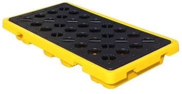 Öltank-Auffangwanne, Ölfass-Auffangplattform, modulare Auffangpalette mit Abfluss und Gabelstapleraufnahmen, industrieller Gitterrost für Farbeimer, Chemikalien (gelb, 90 l/130 x 68 x 17,5 cm)