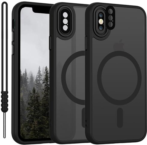 YUANDMI für iPhone X/XS Hülle kompatibel mit MagSafe, Handyhülle für iPhone XS Magnetisch Leicht Dünn Matte Touch, rutschfest Kratzfest Schutz Stoßfest Hülle Matt Schwarz