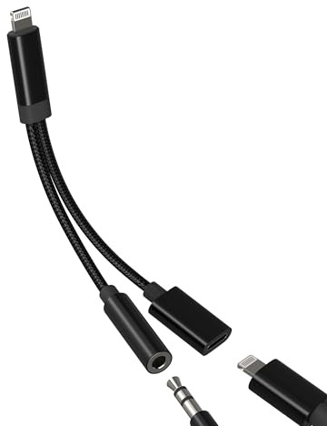 Headphone Adaptor for iPhone 14 13 Pro Max (2in1) Lightning AUX 3.5mm Cable Audio Adapter for Apple Charger Splitter Connector Earphone for iPad Converter Port Dongle Accessories Plug Charging Socket