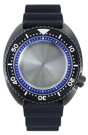 1 st Svart 45 mm klockfodral Gummirem Safirkristall for NH35 NH36 NH38 34 Movement Mod Tuna Mouth Abalone Tillbehör(Blue chapter ring 1)