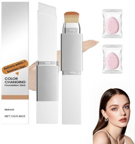 Fond de Teint Coréen,Fond de Teint Couvrant Imperfections,Fond de Teint Stick 2 en 1,Base De Maquillage Couvrante,Crème De Recouvrement Hydratante et Légère Avec Pinceau (Natural-1pc)