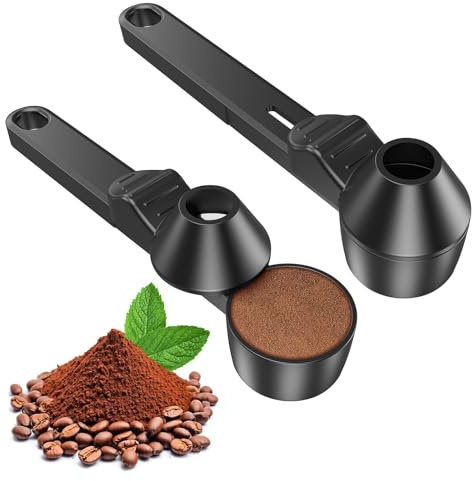 WhaleO 2 stycken kaffeskedar med tratt, dispenseringsskedar för malet kaffe, kaffedoserare för påfyllning av kapslar, proteinmätare, långt handtag doseringssked