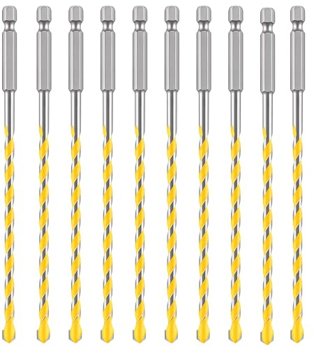 CHEUNGR Drill Bits, 10Pcs 6 x 160 mm Drill Bit Set Extra Long for Drilling Wood, Plastic, Glass, Brick,Cement,Concrete, Tri. Shank