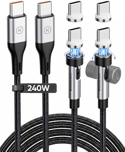 Kuulaa 240W USB C Magnet Ladekabel, [2 Stück 1M] 360°&180° Ladekabel Magnetisch, PD 3.1 Schnellladekabel Magnetisches Ladekabel USB C für iPhone 17 16 15 Pro Max Galaxy S25 S24 iPad Pro MacBook Air