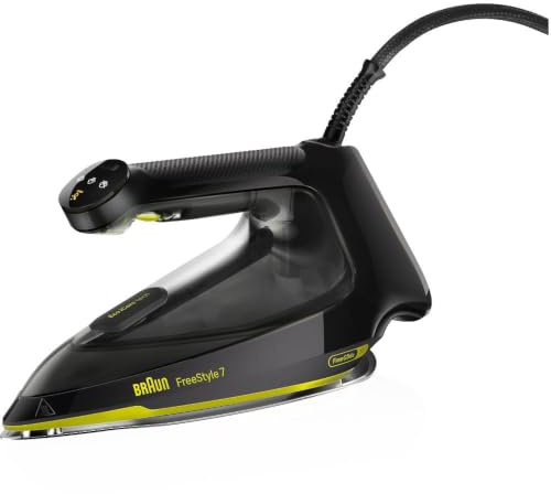 Braun FreeStyle 7 – Dampfbügeleisen mit ergonischem Griffdesign, Bügelergebnisse wie mit einer Dampfbügelstation, Schnelles und müheloses Bügeln, Schwarz/Grün (FI 7255 GR)