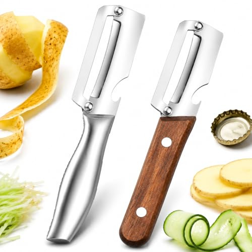 Kerlwert SchäLer, 3-In-1 Kerlwert ProfischäLer, HakenlöSer HolzschäLer, GemüSeschäLer Mit Holzgriff, FüR Kartoffeln, KüRbisse, Karotten, FrüHlingszwiebeln Und Fisch (2pcs-A)