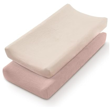 Oaygat 2 Packs Muslin Changing Pad Cover for Baby Girls Boys 100% Cotton Fitted Baby Diaper Elastic Cradle Mattress Sheets Changing Table Pads Diaper Changings Pad Covers（Cover Only Pad Not Included）