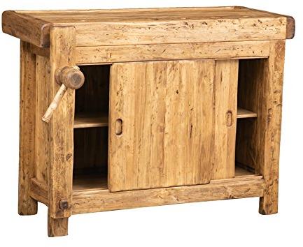 Biscottini Banco Tavolo da lavoro Country in legno massello di tiglio | banco da lavoro finitura naturale anticata 116x63x90 cm Made in Italy | Bancone da cucina in legno | Isola per cucina