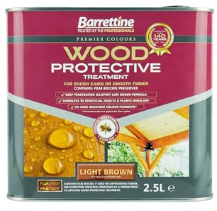 Barrettine Wood Protective Treatment (Light Brown, 2.5L) - Ideal Treatment for Outdoor Treated Timber Structures, Wood Protector Oil with Water Repellent Qualities. UV & Fade Resistant.