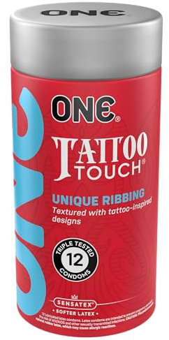 ONE Condoms Tattoo Touch | Ribbed & Textured Latex Condoms for Advanced Stimulation | 3 Unique Designs | World's First Tattoo-Inspired Condoms