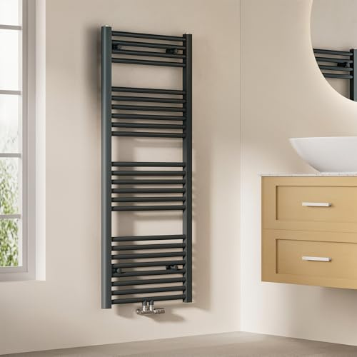 EMKE Radiador de baño, 120 x 50 cm, toallero de conexión Central, radiador de baño, toallero, Toallas, radiador, Toalla, radiador, baño, Toalla, Color Antracita, 513 W