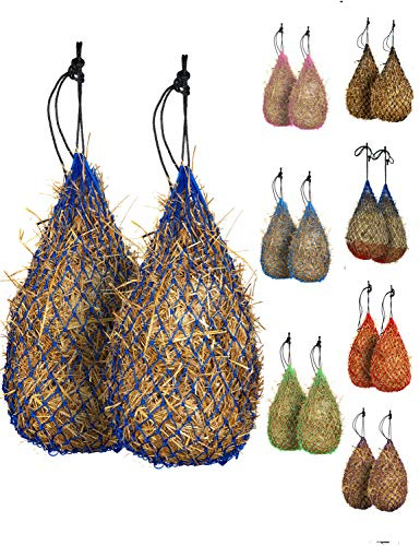 Majestic Ally 2 pcs 42 Long and 2.0x 2.0 Holed Hay Net for Horses, Adjustable Travel Feeder, Regulate Intake of Hay hence Improve Digestion and Reduce Waste (Royal Blue)