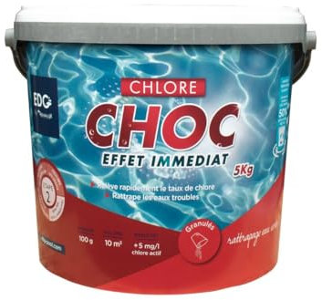 EDG by AQUALUX INTERNATIONAL - Chlore Choc Piscine - Granulés - Seau 5 kg - Chlore Rapide Effet Immediat