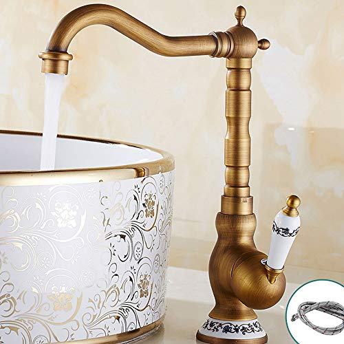 Keyohome Rubinetto Cucina Monocomando Cucina e Bagno Anticato Vintage Miscelatore Cucina Classico in Ottone (antico)