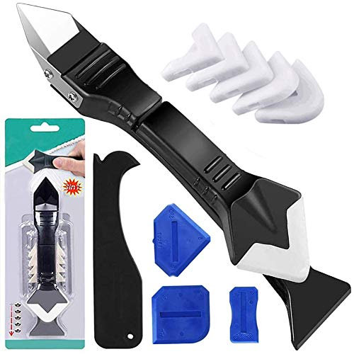 GJXJY Strumento per la Rimozione del Silicone 3 in 1, Spatole Sigillante in Silicone Finitura Levigante Raschietto per Malta in Metallo per la Pulizia di Cucina, Bagno