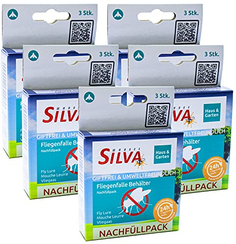 SILVA® 5 STK. Nachfüllpack Fliegenfalle Lockstoff Fliegen Behälter [NATÜRLICHER WIRKSTOFF] Fliegen Eimer Außenbereich Monitoring - Fliegenfalle Stall Koppel Garten Außen - Fliegenfänger Ersatzköder