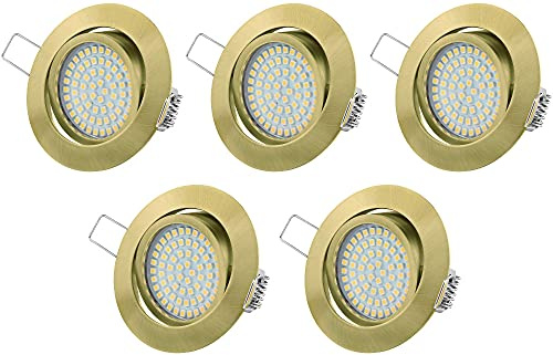 TEVEA PREMIUM LED Einbauleuchte - 3.5W 230v - Schwenkbare LED Einbaustrahler - Messing Gebürstet - Deckenspot - Austauschbar - Ultra Flach (5-er set) (Neutralweiss)