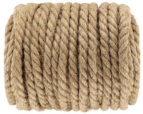 ZEONHEI 10 mm x 50 m Corde de Jute,Torsadée Épaisse en Fibres Corde de Chanvre Ficelle de Jute Naturelle Épaisse pour Travaux Manuels, Jardinage, Emballage, Camping, Décoration