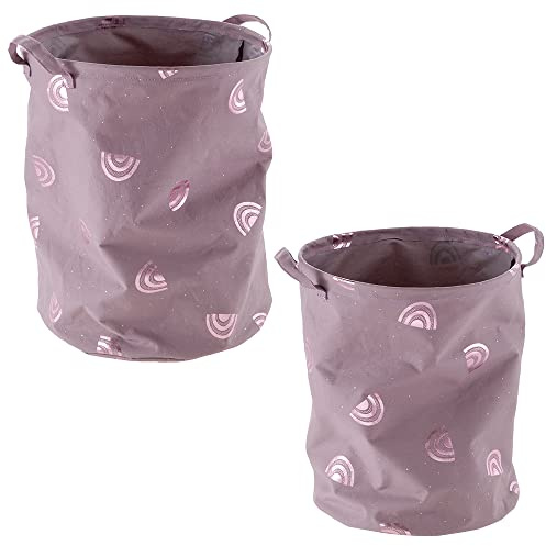 howa 2er Set Aufbewahrungskörbe Spielzeugkörbe malve Höhe 42cm & 48cm 8703 | Spielzeug Aufbewahrung 2 Körbe zusammenlegbar, innen abwaschbar, malve mit glänzendem Regenbogen-Druck, 40x48cm & 34x42cm