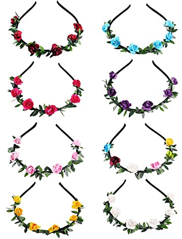 8 Pz Fiori Corona Fascia Capelli,Cerchietto Capelli Floreale Foglia,Accessorio per Capelli,Coroncina Bambina Fiore,Copricapo Bohémien Multicolore Donna Ragazze Damigella Matrimoni Festival Festa Foto
