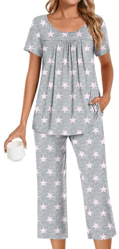POPYOUNG Pajamas for Women Set 2 Piece Summer Lounge Capri Pj Sleepwear XL
