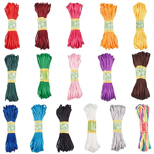 PandaHall 3mm Satin Nylon Zierkordel 16 Farben Rattail Seidenschnur 160 Yards Seiden Perlenschnur Weihnachtsbaum Für Freundschaftsarmband Halskette Chinesischer Knoten Makramee Zierborte Traumfänger