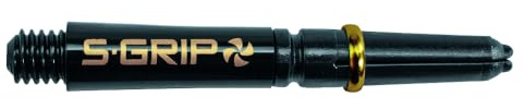 Harrows Supergrip Spin Schäfte von Thor-Sports mit 360 Grad rotierendem Top S-Grip 2BA Gewinde (Short, Black/Gold)