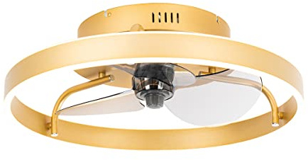 Qazqa led Modern Deckenventilator mit Fernbedienung - Maddy - Gold, RundBürolampe, 2700K - 6500K, 50cm, Ideal als Bürolampe, Wohnzimmerlampe und Schlafzimmerlampe