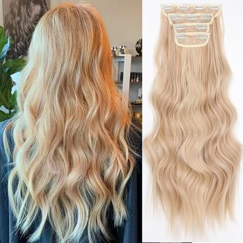 YDDM Hair Extensions Clip In Extensions Wellige Haarverlängerung Mit Clips Voller Kopf Wie Echthaar Haarextension Clips Günstig Clip Extensions Synthetisches Haarteil Für Frauen(24Zoll,4PCS)