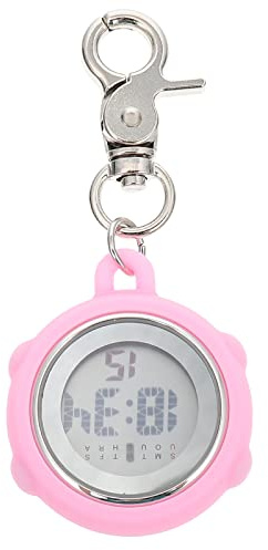 Digital Pocket Watch Clip-on Fob Watch Pink Stainless Steel | Soft Flexible Band, Button Battery Included, Simple Look with Digital Numbers for Nursing Students