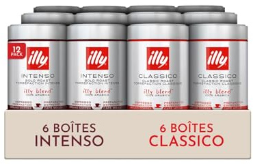 illy, Café Moulu pour Espresso Torréfié Mix, 12 Boîtes de 250g