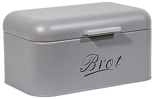 Theo&Cleo Contenitore per pane con coperchio, grande scatola per pane croccante in metallo, contenitore per pane, pane e biscotti, conservazione a lungo e asciutto, design retrò grigio
