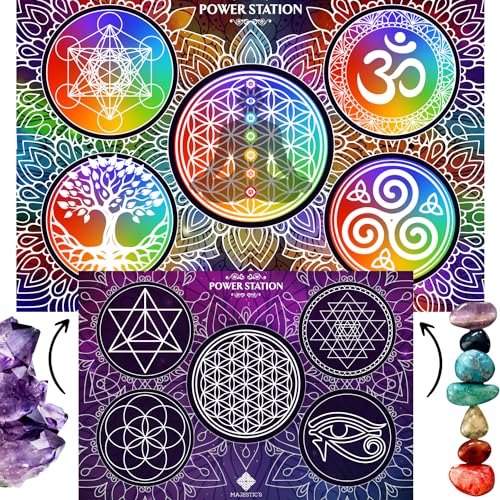 Majestic's Flor de la vida para purificar y recargar piedras, Placa de recarga completa, Metatron, Árbol de la vida, Semilla de vida... - Herramienta vibratoria única, práctica y diseño, Decoracion