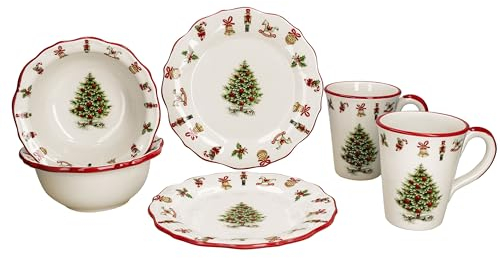 MamboCat Maestro Natale 6tlg Frühstücksset I Je 2X kleine Frühstücksteller, Schalen 470ml & Becher 340ml für 2 Personen mit Weihnachtsdekor I Keramik-Geschirr für Weihnachten, Advent & Nikolaus