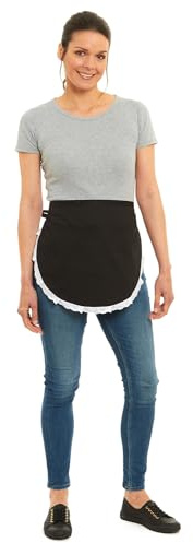Tesmark Plain Tea Aprons for Men and Women with Pocket and Lace, One Size Plain Colour Versatile Aprons Ideal for Home Chef Waitress and Professional Use (Black)