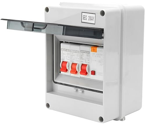 Consumer Unit 2 Way, Garage IP65 Rated Plastic Leakage Circuit Breaker, Fuse Box Consumer Unit for Garages, Caravans, Workshops, 40A 30mA RCD 2MCB 6A+16A