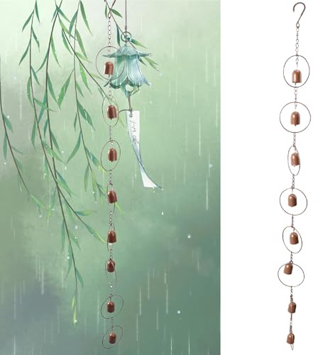 3.9ft Rain Chain for Gutters with 8 Good Luck Wind Bells for Outside