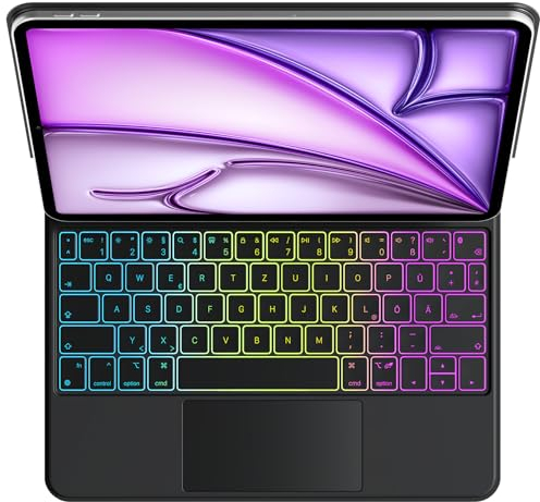 Inateck Magnetische Tastatur Hülle für iPad Air 11 Zoll M3/M2 (2025/2024),Air 5/4(2022/2020),iPad Pro 11 Zoll (4/3/2/1),3-Zonen 7 Farben Beleuchtung,Vollflächiges Touchpad,QWERTZ,KB09117