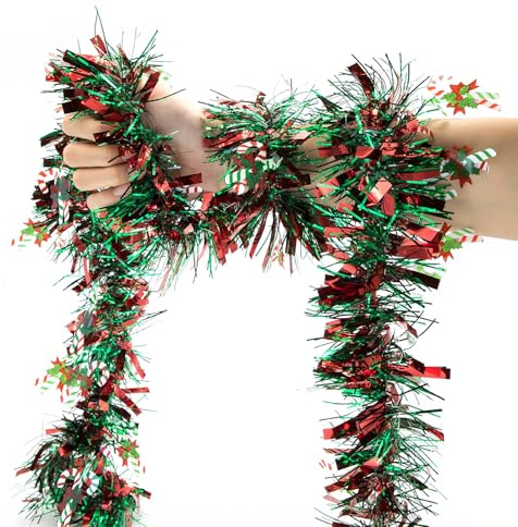 CHEERYMAGIC Christmas Tinsel Garland,13.12FT Red and Green Tree Tinsel Decoration, Metallic Garland,for Christmas New Year Holiday Party Decorations A6-HLLH