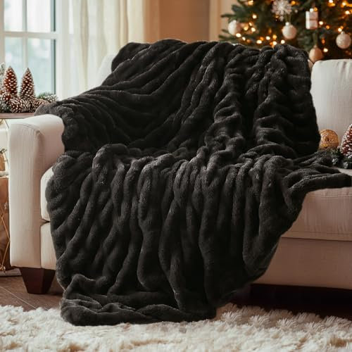 Hyde Lane Luxuriöse Decke, Weiche Künstliches Kaninchenfell Decke, flauschig Sofadecke Doppelgesicht Dicke Couchdecke, dekorative Überwurfdecke, 100 x 150 cm, Schwarz