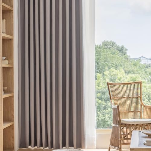 KnSam 2er Set Ösenschal 2er Set Blickdicht Grau, Vorhänge für Mädchen Jacquard Einfarbig, Chenille Ösen Verdunkelungsvorhang Kinderzimmer Verdunkelungsvorhang Extra Breit, Jeder B 132 x H 229cm