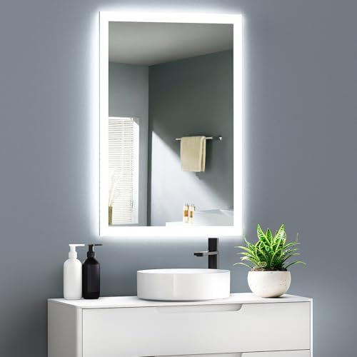 GIMBELEN Badspiegel mit Beleuchtung, LED Bad Spiegel mit Licht, Tastenschalter, Antibeschlag, 2 Lichtfarben (3000K / 6500K), Speicherfunktion, Rechteckig Badezimmerspiegel 50 x 70 cm