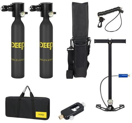 DIDEEP kleine Tauchtankausrüstung, (0.5L doppelter Flaschensatz, 3 Farben) Tauchgasflasche Sauerstoffflasche, Tauchgasflasche Atemmaske, Sport Tauchmaske (schwarz)