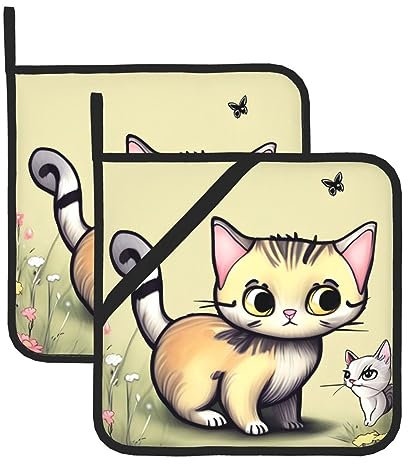 Presine quadrate resistenti al calore con stampa di gatti e farfalle, 20,3 x 20,3 cm, tessuti di qualità, anti-scottatura e facili da pulire