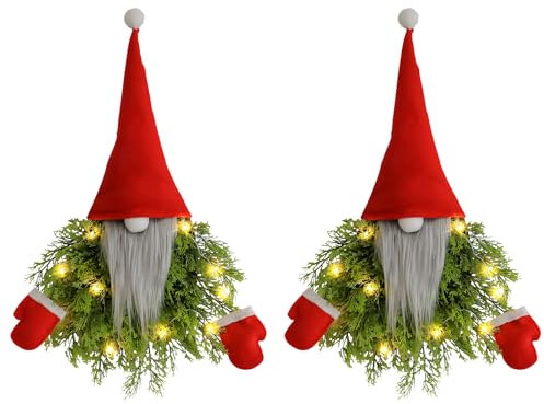 Türkranz Weihnachten, Weihnachtskranz Wicthel mit LED Lichterkette Weihnachtsdeko Türkranz mit Puppen Weihnachtskranz Haustür mit Beleuchtung Weihnachtstürkranz für Tür Fenster Wand (2pcs)