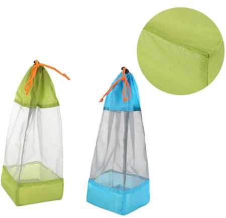 OKUMEYR 2stücke Teiliges Kordelzug Netz Aufbewahrungsbeutel Aus Nylon Robuste Outdoor Wäschesäcke Mit Quadratischem Boden Für Camping Wandern Reisen Und Organisation Blau Und Grün