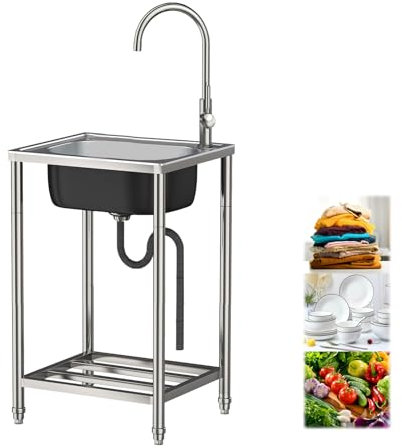 Vasque à Poser, 37x42x82cm / 15x17x32 Pouces Lave-mains en Inox, Évier Intérieur pour WC Intérieur Vestiaires Salle de Bain Salle d'eau Cabine de WC Blanc