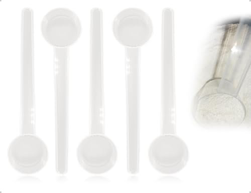 Emezddo 5 piezas Cucharas medidoras, transparentes con escala, dosificadores, ideales para familias, viajes, acampadas, proteínas en polvo, detergente en polvo, café, repostería y cocina (5 g)