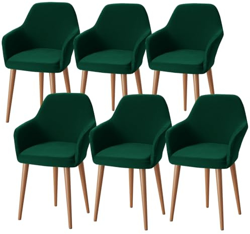 Alishomtll Stretch Stuhlhussen 6er Set Sesselbezug mit Armlehnen Grün | Universal Stuhlhussen Stuhlbezug Abnehmbare Waschbar Esszimmerstühle Bezug für Küche Esszimmer Bankett Hochzeit Party