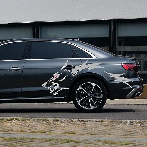 Auto Körper Aufkleber, Wolf Totem Kreative Vinyl Auto Hinterrad Dekoration, Motorwagen/SUV/LKW Aufkleber 2 Stück(Grau)